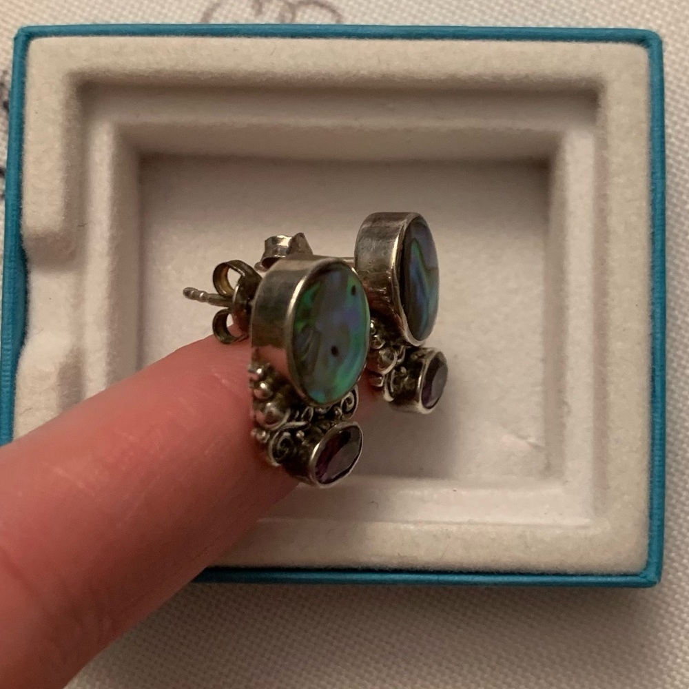 Abalone and amethyst earrings - Picture 2 of 3